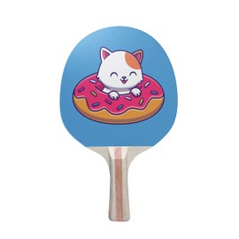 TigerTail Sports Cat Doughnut Colorful Design Ping Pong Paddle, Premium 5 Ply Table Tennis Racket (Black on Back)