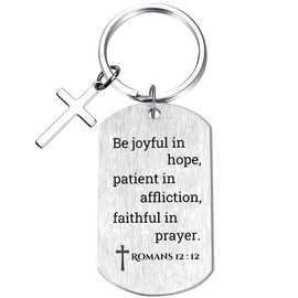 Inspirational Scripture Keychain with Cross - Bible Verse Matte Key Chain Religious Gift for Christian, Grey, Medium