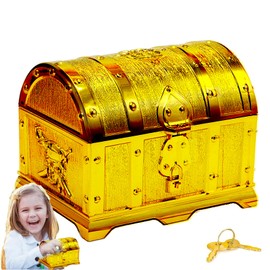 AMSNINK Treasure Chest Children's Birthday, Pirate Treasure with Lock, Treasure Chest for Children's Birthdays, Storage and Decoration, Small and Safe, Ideal Children's Gift with Lock