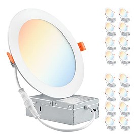 PARMIDA (16 Pack) 6 Inch 5CCT Ultra-Thin LED Recessed Lighting with Junction Box, 2700K/3000K/3500K/4000K/5000K 5 Color Selectable, 12W, Dimmable, Canless Wafer Slim Panel Lights, IC Rated, ETL