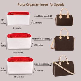 OLSEEY Purse Organizer Insert for handbag，Dupont paper Ultra-Light weight Bag Organizer Insert for LV Speedy 20 Waterproof (Small-white red)