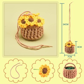 AuMoHall Cute Flower Car Pendant Crochet Potted Plants Car Rear View Mirror Hanging Ornament Handmade Knitted Flower Basket Car Interior Decoration Accessories, Sunflower