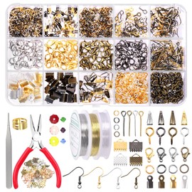 Swpeet 1617Pcs Jewelry Making Supplies Kit with Jewelry Making Tools, 40 Styles Jewelry Findings, 6 Colors Jewelry Bead and Charms, with Jewelry Pliers, Jewelry Wires, Tweezers and Jump Ring Opener