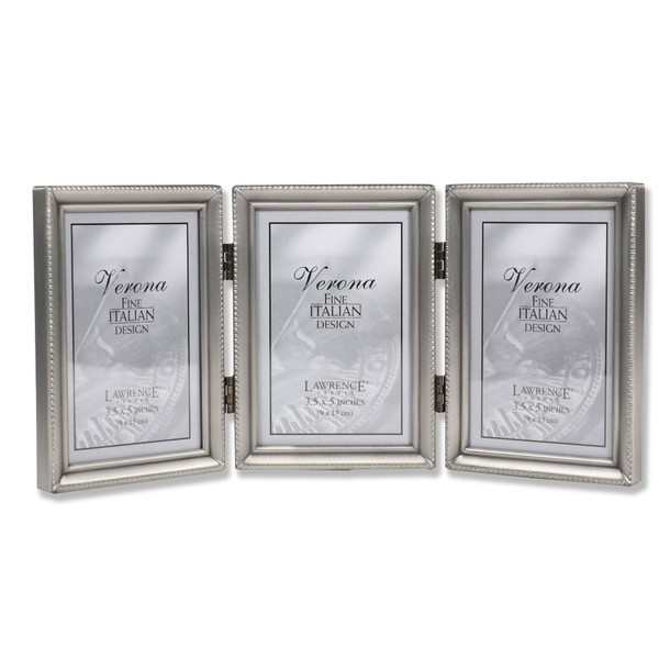 Lawrence Frames Antique Pewter Hinged Triple 3x5 Picture Frame - Beaded Edge Design