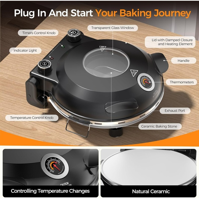 AMZMOON Pizza Oven Indoor Portable 12" Countertop Pizza Maker Machine