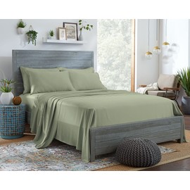 Stylinen 100% Organic Eucalyptus Bed Sheets Queen Size 4 Piece Set, Tencel Lyocell, Silky Soft & Smooth, Breathable, 16 Inch Deep Pockets, 1 Fitted, 1 Flat, 2 Pillowcases (Queen, Sage)