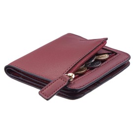 Gostwo Womens RFID Blocking Small Compact Bifold Luxury Genuine Leather Pocket Wallet Ladies Mini Purse with ID Window(Red Deep)
