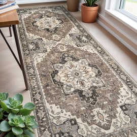 Washable Kitchen 3x8 Runner Rug - 3x8 Hallway Rug Distressed Mats Non-Slip Soft Room Floor Carpet for Dining Room (Beige,3x8)