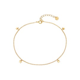 GLANZSTÜCKE MÜNCHEN Women's Anklet 925 Sterling Silver Yellow Gold-Plated 14 Carat Star Silver Foot Chain