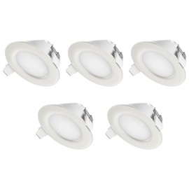 Ultra-Slim Recessed LED Spotlights IP44, Also Suitable for Bathroom Use, Warm White, 4 W 230 V, Round White Frame (Pack of 5)
