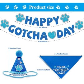 ASOCEA Dog Birthday Party Supplies Happy Gotcha Day Dog Bandana Set Boy Girl Party Banner Dog Birthday Outfit Triangle Scarf for Pet Dogs Cats Adoption Party Decor Accessories-Blue