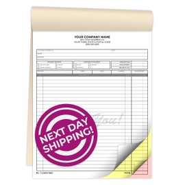 PrintPPS Custom 8.5" x 11" Carbonless NCR Books in 3-Part Triplicate Invoices, Receipts, Work Orders, Sales Orders, Purchase Orders, Estimates, Quote Forms with Your Company/Business Name (66 Sets)