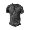 Mens Distressed Henley Shirts Front Placket Retro Short Sleeve Tee
