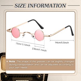 Vintage Sunglasses with Round Metal Frame Retro Glasses with Small Circle Hippie Oval Sunglasses for Men Women, Gold, Pink