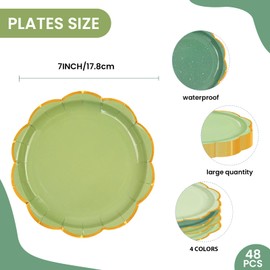 EVYIENEN 48pcs Sage Green Party Plates,7inch Disposable Gold Foil Gradient Color Scalloped Dessert Paper Plate for Party Bridal Baby Girl Shower Graduation Wedding Supplies