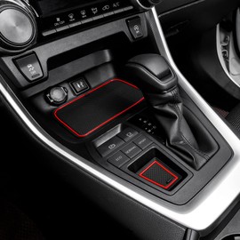 JDMCAR Liner Accessories Compatible with Toyota RAV4 2019-2024 2025 and 2021-2025 RAV-4 Prime, Custom Fit Cup Holder, Center Console, and Door Pockets Inserts Kit (Red Trim) - 15 PC Set
