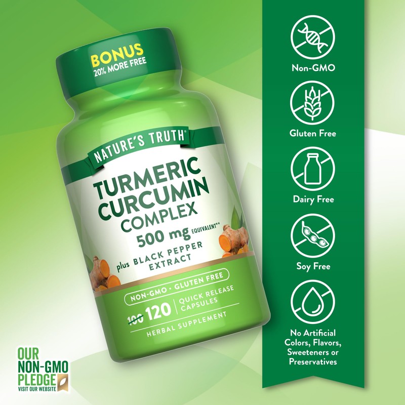 Nature's Truth Turmeric Curcumin | 120 Capsules | with Black