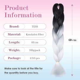 Tess Jumbo Braids, Hair Extensions, 60 cm, Kanekalon Synthetic Hair for Braiding, Box Braids, 100 g/Bundle, Pack of 1, #26 White/Black, Ombre