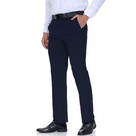 Soojun Men's Modern Fit Flex Flat Front Dress Pants, Navy, 36W x 28L