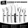 49-Piece Silverware Set with Organizer, Heavy Duty Stainless Steel Flatware