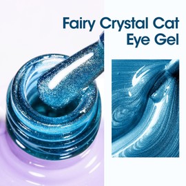 Gellen Blue Cat Eye Gel Nail Polish, 18ml Magnetic Nail Polish with Magnet Stick, Summer Glitter Reflective Cat Eye Nail Polish Soak Off UV Gel Nail Art Salon Home