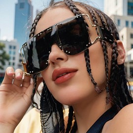 COTIA/Fashion Square Sunglasses Women New Oversized Mirror Men Shades Glasses Luxury Brand Metal Rivet Fashion Female Eyewear (gold black gray)