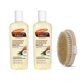 Palmer's Coconut Oil Body Oil Bundle – 2X Coconut Oil 250ml for Skin, 1X Dry Body Brush for Exfoliation & Hydration – Moisturizing Body Care by Palmers