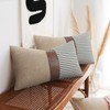 JASEN Faux Leather and Linen Pillow Covers 12x20 Inch Set