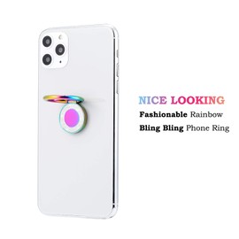 lenoup Rainbow Glitter Bling Bling Phone Ring Holder,Iridescent Sparkle Phone Ring Kickstand,Cell Phone Finger Ring Grip for Almost All Phones,Pad
