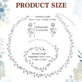 DIVINA VITAE 4 Pcs Prom Jewelry Sets Silver Crystal Rhinestone Necklace Earring Bracelet Jewelry Set for Brides Bridesmaid Prom Costume Formal Jewelry Sets Accessories for Women