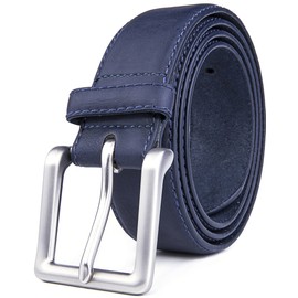Fabio Valenti Belts for Men, Classic Stitched 1.69" Width, Regular Tall & Big sizes - Mens Jeans Belt - Handmade (38"-40", 2033 Navy)