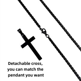 Degolso Stainless Steel Cross Necklace for Men - Silver Black Chain Cross Pendant Mens Jewelry Baptism Gifts for Boys 22in