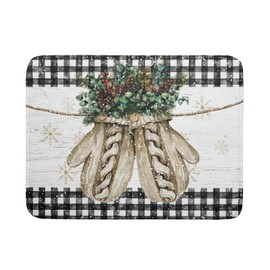 Christmas Dish Drying Mat for Kitchen Counter 18x24 Inches, Xmas Winter Glove Snowflake Buffalo Checked Plaid Microfiber Absorbent Dishes Drainer Rack Pads under Sink
