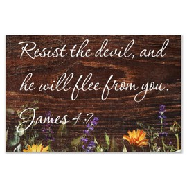 Resist The Devil, And He Will Flee from You. James 4:7 Art Decor Signs Vintage Wooden Signs Painted Wall Art Wood Plaque Sign Home Decor for Room Front Door 8x12 Inch