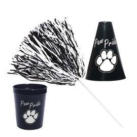 Anderson's Exclusive Black and White Paw Pride Shaker Pom Poms Megaphone Noisemaker Stadium Cup Set School Spirit Cheerleader Sports Fan Football Homecoming Squad Team Party Dance Club Pack of 48