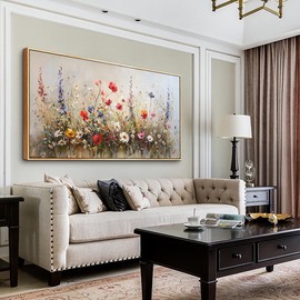 hyidecorart Boho Wall Art Living Room Canvas Wall Decor For Bedroom Farmhouse Garden Watercolor flowers Wall Paintings Room Wall Pictures Artwork Office Decor Wood Framed Wall Art Mural Decoration