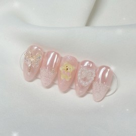 [Handmade Nail Tips] Apricot Lace Nail Tips - Petit Full / [수제네일팁] 살구레이스 네일팁 - 쁘띠풀