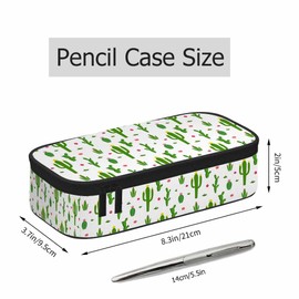 Xuwenz Cactus Flowers Pencil Case Organizer Plants Desert Tropical Green Red Stationery Box Makeup Box School Supply for Boy Girl Men Women