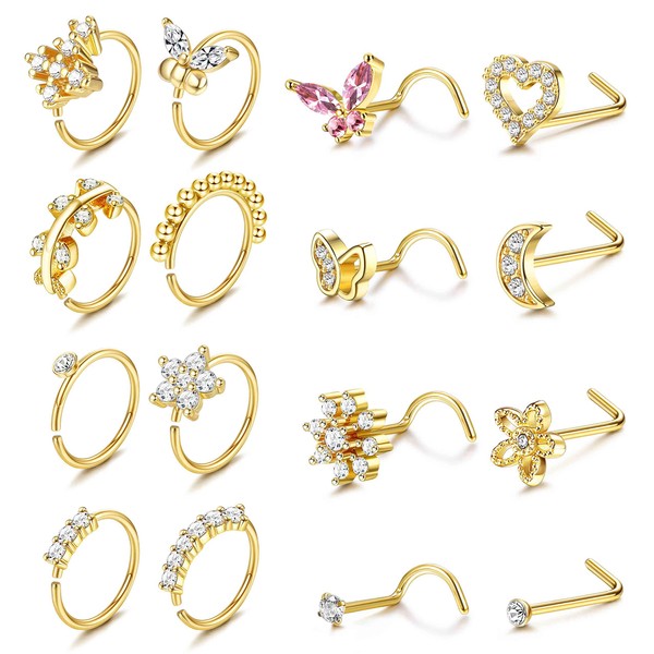 Oradio, 16-piece Set, Nose Piercing, 0.7 oz (20 g), Nostril