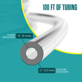 Houseables Clear Tubing, Tubing, Clear Hose, 3/8”ID x 1/2”OD, 100FT, Plastic Tube, Vinyl, Flexible, PVC, Food Grade, Industrial Flex Pipe For Water, Brewing Hose, Beverage Pump, Homebrew, Wine Siphon