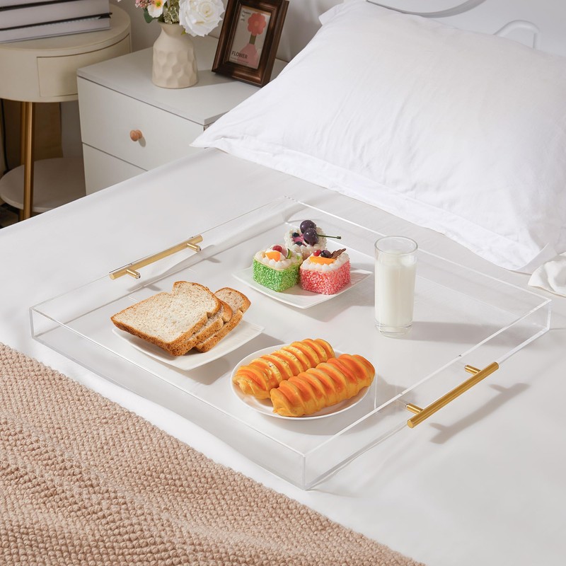 Extra Large Clear Acrylic Serving Tray (18×18 Inches) with Gold