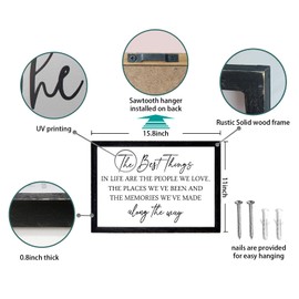 Comurdyo The Best Things in Life Sign 15.7''×11'' Framed Wood Memories Inspirational Quotes Wall Decor Vintage Farmhouse Wedding Gifts Sign Wall Art for family Home Bedroom (Black White)