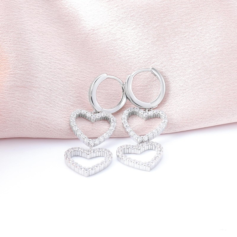 Sterling Sliver Love Heart Hoop Earrings with Dangle Charms for