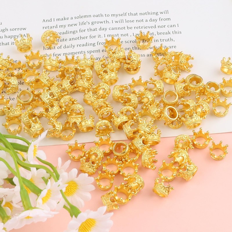 100PCS Small Mini Crowns for Crafts，Gold Crown Beads Elegant