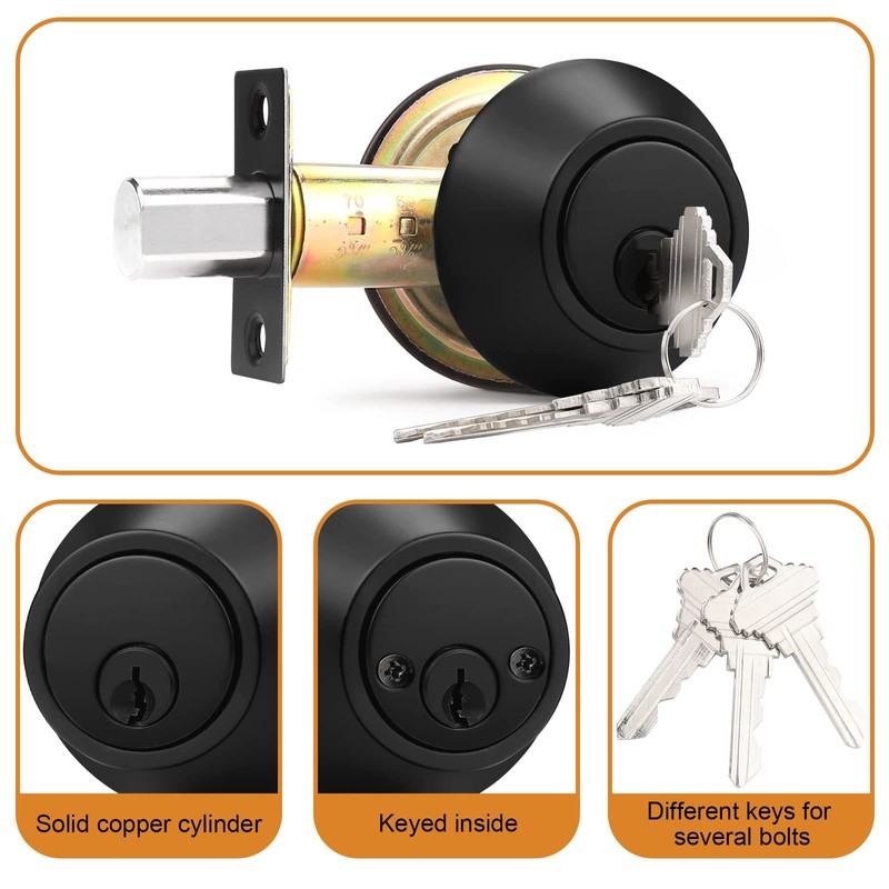 Probrico 4 Pack Black Double Cylinder Deadbolt Lock Set, Round