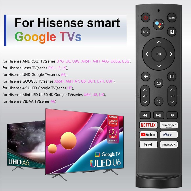 Replacement Remote Control for Hisense Smart Google TV,Compatible with Hisense