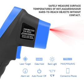 AIOMEST AI-985C Digital Infrared Thermometer,Non-Contact High Temperature Gun Measuring -58~1472℉ (-50~800℃),16:1 Adjustable Emissivity Laser Temp Gauge for Cooking Kiln HVAC(NOT for Human Temp)