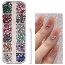 YuanVQuanWee Nail Rhinestone Nail Art Parts, Nail Stone, 3D, Diamond Shape, Heart, Rectangular, Round, Nail Art Parts, Nail Decoration, Handmade Material, Craft Parts, DIY Nail Decoration, 1000 Pieces