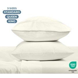ROYALE LINENS 100% Organic Cotton Percale Pillowcases Set of 2 - Standard Size Percale Pillowcase - Standard Set of 2 Pillow Cover - Breathable, Cool & Crisp Ivory Pillow Cases (20"x26", Ivory)