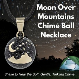 Nature Reflections Moon Over Mountains Caller Necklace (20" Black Cord with Silver Clasp)